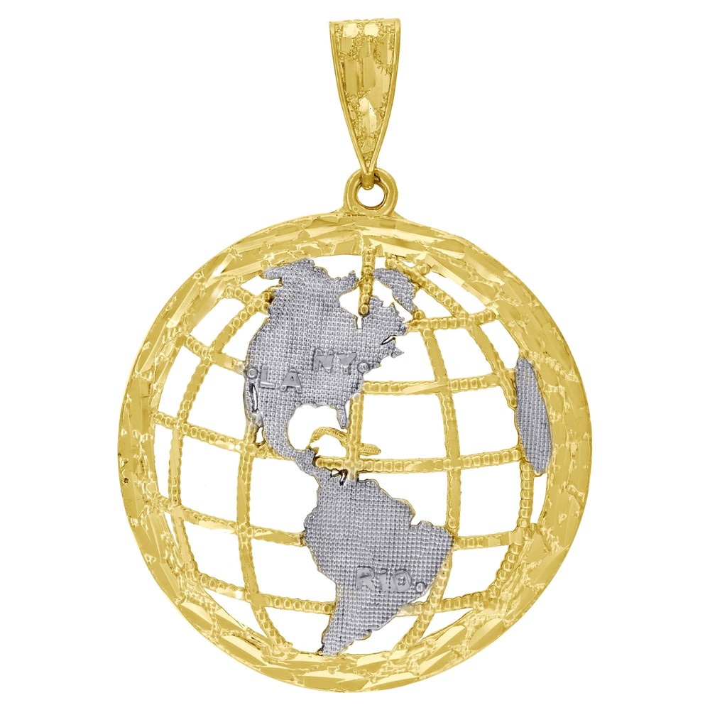 10kt 10k Two-Tone Gold Mens Diamond-Cut Textured Globe Charm Pendant